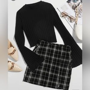 Two Piece Colorblock Skirt and Long Sleeve Set